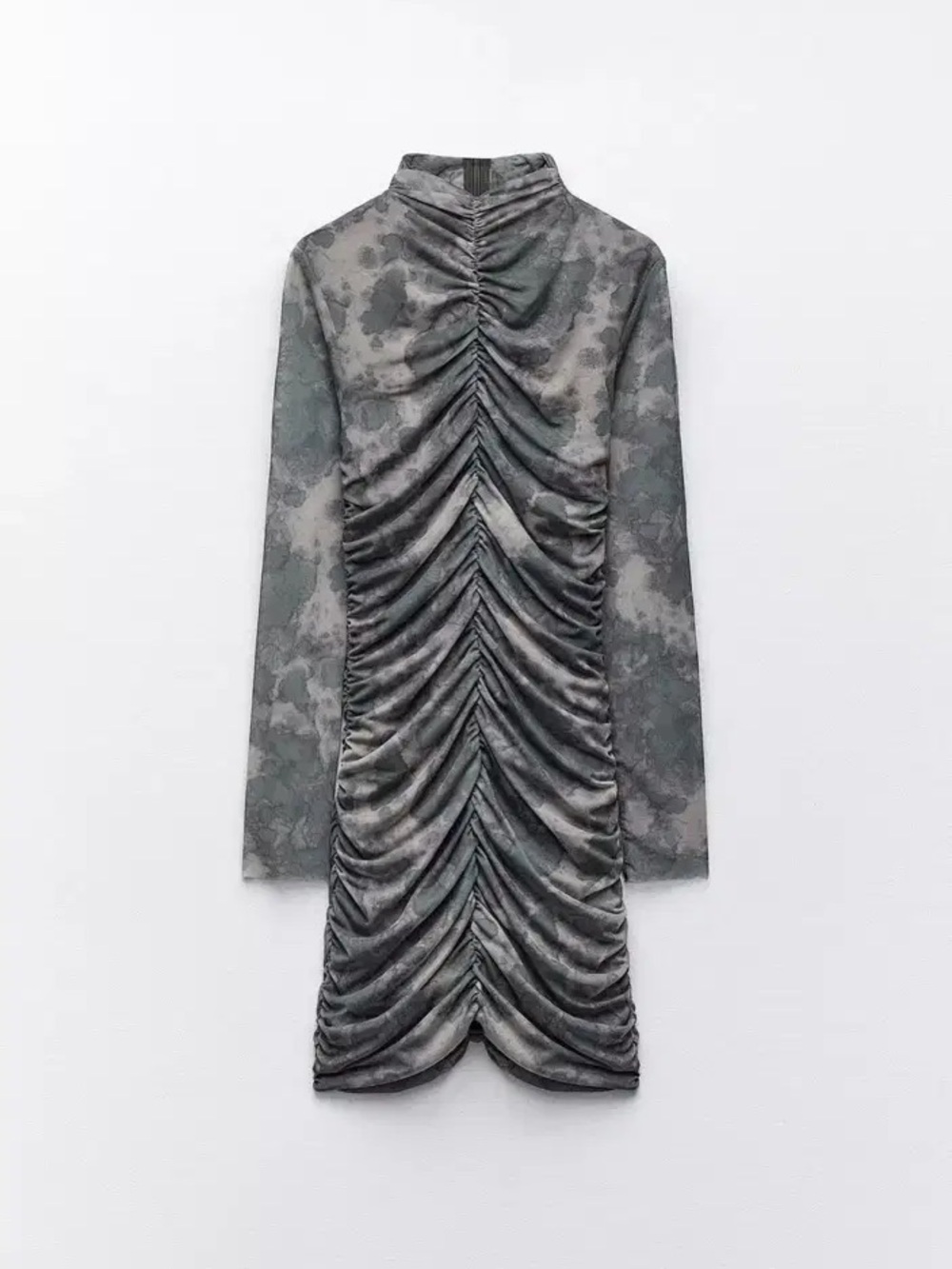 Zara Gray size Small Ruched Long-Sleeve Bodycon Dress - Picture 3 of 8